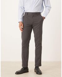 ASOS - Pantalon habillé slim en flanelle avec ourlets à revers - anthracite - Lyst