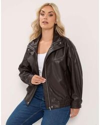 Yours Clothing - Faux Leather Funnel Neck Jacket - Lyst