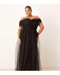 Lace & Beads Plus - Bow Fallen Shoulder Maxi Tulle Dress - Lyst