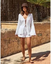 4th & Reckless - X Luana Barron Linen Feel Tie Detail Beach Shorts Co-ord - Lyst