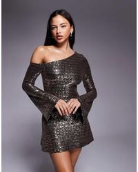 ASOS - Off Shoulder Sequin Angel Sleeve Mini Dress - Lyst