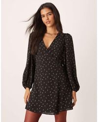 Glamorous - 70's Puff Sleeve V Neck Mini Dress - Lyst