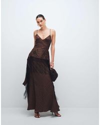 TOPSHOP - Satin Strappy Maxi Dress With Jacquard Embroidery And Fringing - Lyst