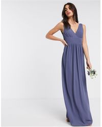 TFNC London Chiffon Jurk Voor Bruidsmeisjes Met Top Met Overslag - Blauw