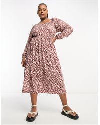 Yours - Exclusive Long Sleeve Square Neck Balloon Sleeve Midi Dress - Lyst