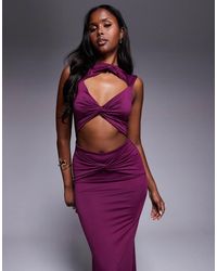 Aria Cove - Slinky Ruched High Neck Bodycon Maxi Dress - Lyst