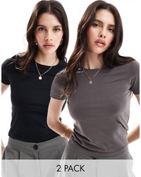 ASOS - Confezione da 2 t-shirt corte aderenti nera e antracite slavato - Lyst