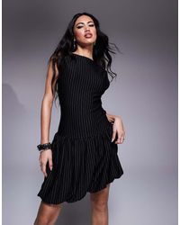 ASOS - Vestido Abullonado Con Raya Diplomática Y Cintura Baja De - Lyst