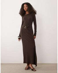 ASOS - Long Sleeve Ribbed Midi Dress With Hardware Wrap Detail - Lyst