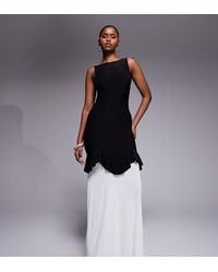 Kaiia - Exclusive Slinky High Neck Ruffle Detail Chiffon Hem Open Back Maxi Dress - Lyst