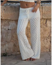 4th & Reckless - X Luana Barron Cotton Rich Mixed Crochet Tie Waist Wide Leg Beach Trousers Co-ord - Lyst