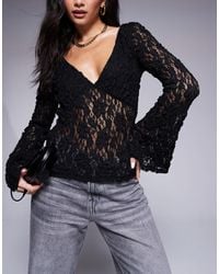 ASOS - Lace Plunge Flute Sleeve Top - Lyst