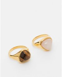 ASOS - Stainless Steel 2 Pack Of Rings With Real Semi Precious Stones - Lyst