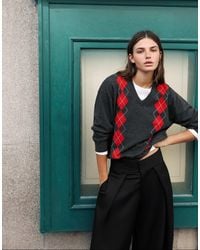 Pull&Bear - Pullover mit v-ausschnitt und rautenmuster - Lyst