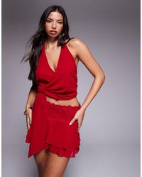 Tiger Mist - Wide Lace Waistband Tiered Chiffon Mini Skirt Co-Ord - Lyst