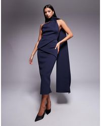 ASOS - Robe longue en imitation néoprène avec détail à l'encolure - marine intense - Lyst