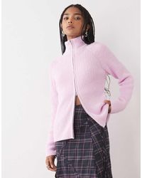 Monki - Rib Knit Two Way Zipper Cardigan - Lyst