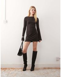 Weekday Mini Long Sleeve Linen Blend Dress in Black | Lyst UK
