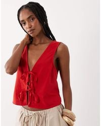 Miss Selfridge - Linen Blend Tie Front Top - Lyst