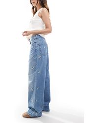 ASOS - Wide Leg Dad Jeans With Floral Embroidery - Lyst