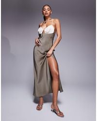 ASOS - Satin Cami Maxi Dress With Colourblock Bodice - Lyst