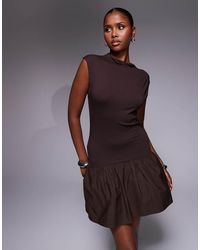 ASOS - Grown On Neck Mini Dress With Poplin Mix Skirt - Lyst