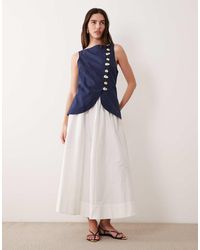ASOS - Linen Look Waistcoat Maxi Dress With Poplin Skirt - Lyst