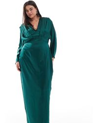 Tfnc Plus - Vestido Largo Con Parte Superior Estilo Kimono De Satén De - Lyst