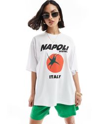 ASOS - T-shirt oversize bianca con grafica "napoli" e di pomodoro - Lyst