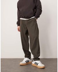 ASOS - Pantalones De Vestir Marrones A Cuadros De Corte Tapered Extragrandes Con Cinturilla Elástica De - Lyst