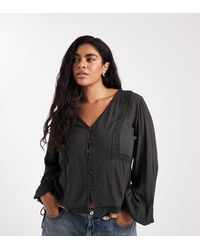ASOS - Asos Design Curve Textured Long Sleeve Lace Insert Blouse - Lyst