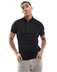 SELECTED - Half Zip Polo Shirt - Lyst