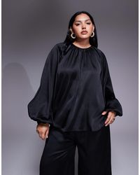 ASOS - Asos Design Curve Volume Sleeve Satin Blouse - Lyst