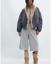 Stradivarius - Puffer Jacket With Faux Fur Shawl Collar - Lyst