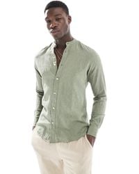 Only & Sons - Chemise à col officier en lin mélangé - vert sauge - Lyst