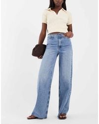 ASOS - Vaqueros De Pernera Recta Y Talle Bajo Con Lavado Azul Y Cinturilla Sin Rematar-Amarillo - Lyst