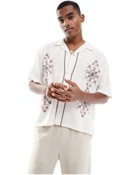 Abercrombie & Fitch - – besticktes, kurzärmliges hemd aus leinenmischung - Lyst
