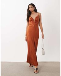 Mango - Satin Deep V Strappy Maxi Dress - Lyst