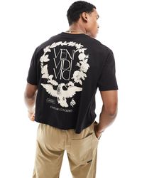 ASOS - Camiseta corta negra holgada con estampado renacentista en la parte trasera - Lyst