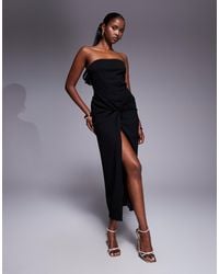 ASOS - Bandeau Twist Drape Front Midi Dress - Lyst