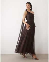 LACE & BEADS - Bridesmaid Tulle One-shoulder Scarf Neck Maxi Dress - Lyst
