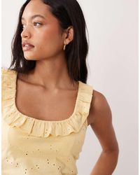 ASOS - Frill Detail Scoop Neck Broderie Vest Buttermilk - Lyst
