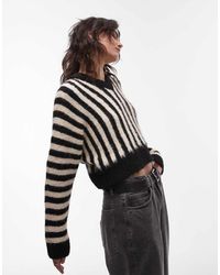 TOPSHOP - Jersey A Rayas Negras Y Blancas Con Mangas Dolman De Mezcla De Lana De - Lyst