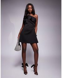 ASOS - A-line One Shoulder Mini Dress With Sculpted Neckline And Mesh Panel - Lyst