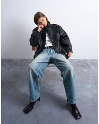 TOPSHOP - Bomber court coupe boule en imitation cuir avec ceinture et col cheminée - Lyst