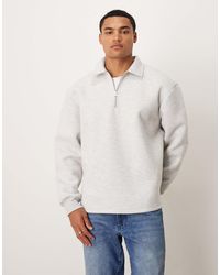 ASOS - Sweat décontracté à col zippé en tissu imitation néoprène épais - gris chiné - Lyst