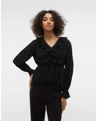 Vero Moda - Dora Blouse Met Ruches, V-Hals, Lange Mouwen En Elastische Manchetten - Lyst