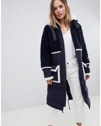 Urbancode Longline Parka Coat With Contrast Borg Trim - Blue