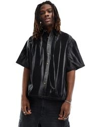 ASOS - Boxy Oversized Short Sleeve Denim Shirt With Acid Wash Stripes - Lyst