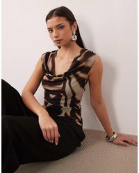 ASOS - Printed Mesh Slinky Drape Top - Lyst
